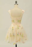 Floral Print Sweetheart A-Line Tulle Short Party Dress Homecoming Dresses OK1849