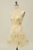 Floral Print Sweetheart A-Line Tulle Short Party Dress Homecoming Dresses OK1849