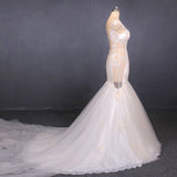 Charming Mermaid Tulle Wedding Dresses, Chapel Train Long Bridal Gown OKQ14