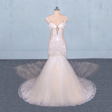 Charming Mermaid Tulle Wedding Dresses, Chapel Train Long Bridal Gown OKQ14