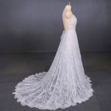 A Line Spaghetti Straps Long Elegant Wedding Dress With Lace OKQ11