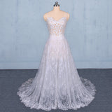 A Line Spaghetti Straps Long Elegant Wedding Dress With Lace OKQ11