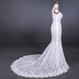 Mermaid Spaghetti Straps Lace Wedding Dresses, Fashion Long Bridal Dresses OKQ17