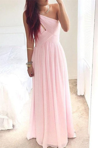 Girly Long Pink Chiffon Floor Length Simple High Low Prom Dress K722