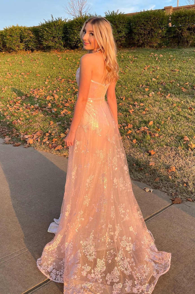 Glitter Sweetheart Strapless Rose Gold A Line Formal Evening Dress OK1552
