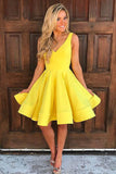 Cute V Neck Yellow Sleeveless A Line Short Homecoming/Prom Dress OK275