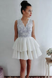 White Lace Short Prom Dresses, A Line Cute Homecoming Dress OKP51