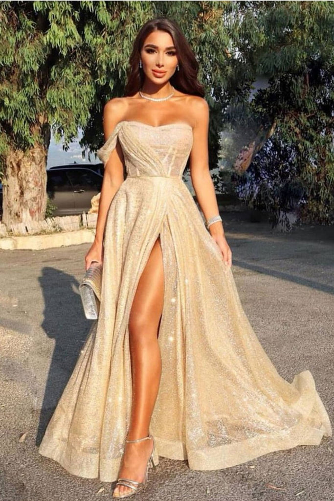 Sweetheart A Line Floor Length Cheap Prom Dresses With Slit OKP83
