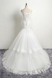 Mermaid Boat Neckline Open Back Lace Up White Long Wedding Dress W25