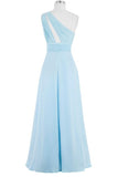 Light Sky Blue One Shoulder Long Chiffon Plus Size Cheap Prom Dress K749