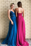 Spaghetti Straps A-Line Long Cheap Prom Dress with Lace Top OKO54