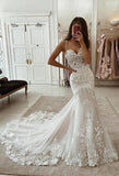 Mermaid Lace/Tulle Spaghetti Straps Long Wedding Dress Fashion Bridal Dress OK1012