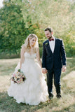 Stunning Sweetheart Lace Ruffles Layered Tulle Long A Line Wedding Dress OK1052