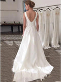 Bateau A Line Beach Wedding Dresses Elegant Long Bridal Dresses OK1791