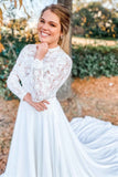 Elegant White Lace High Collar Long Sleeves Long Wedding Dress OK1620