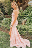 Elegant Strapless Pink Lace Long Prom Dress with Side Slit OK1804