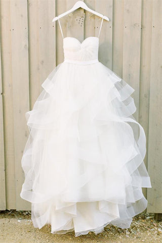 Simple Strapless White Tulle Long Cheap Princess Beach Wedding Dress W27