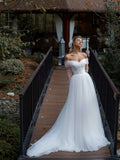 Popular Wedding Dresses, Off Shoulder Long Bridal Gowns, Tulle Newest Wedding Dresses OK1984