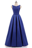 Stunning Royal Blue A Line Satin Floor Length Formal Prom Dress OKV47