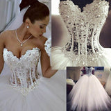 Princess Ball Gown White Sweetheart Strapless Beading Wedding Dresses OK581