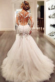Long Sleeves Mermaid Tulle Sexy Long Ivory Wedding Dress/Bridal Gown OK198