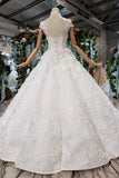 New Arrival Wedding Dresses Cap Sleeves Princess Ball Gowns With Applique OKK19
