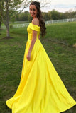 Yellow Off The Shoulder A Line Prom Dresses,Long Evening Gown With Pockets OKJ67