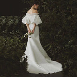 Off The Shoulder Satin Wedding Dresses, Fashion Long Mermaid Bridal Dresses OK1947