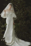 Off The Shoulder Satin Wedding Dresses, Fashion Long Mermaid Bridal Dresses OK1947
