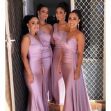 One Shoulder Silk Satin Mermaid Bridesmaid Dresses Wedding Party Bridesmaid Gowns OK1836