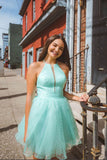 A Line Short Homecoming Dresses Halter Party Prom Dresses Back to School Dresses OK1466