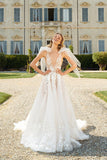 Deep V-neck Popular Bridal Gowns, Lace Elegant Beach Wedding Dresses OK1983