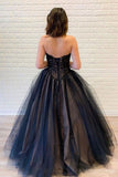 Ball Gown Strapless Lace Up Back Black Lace Appliques Prom Dress Sweet 16 Dress OKT62