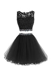 Two Pieces A Line Tulle Applique Short Homecoming/Prom Dress With Beads OK341