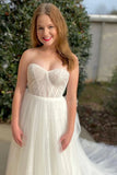 Princess A Line Ivory Strapless Long Wedding Dress with Detached Sleeves OK1617