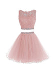 Two Pieces A Line Tulle Applique Short Homecoming/Prom Dress With Beads OK341