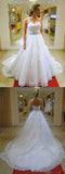 Sweetheart Strapless A Line Beading Belt Lace Wedding Dresses Bridal Gown OKE22
