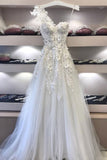 Sweetheart Lace Applique Long Prom Dresses, Off-White Evening Dress OKE25