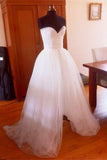 Simple White Tulle Strapless Long Elegant Cheap Plus Size Wedding Dress W21