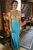 Blue Long Elegant Beaded Sparkly Cute O-neckline Prom Dress K706