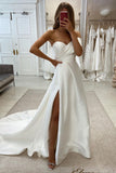 A Line Strapless Satin Wedding Dress with Slit N131