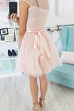 Appliques Cap Sleeve Pearl Pink Tulle Short Homecoming Dresses OKM42