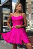 Fancy Spaghetti Straps Fuchsia Above Knee Split Homecoming Dresses OKO34