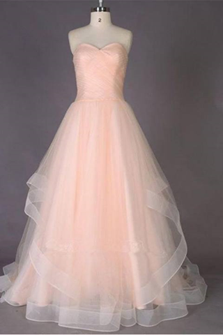 Simple Sweetheart A-Line Tulle Long Prom Dresses OKD56