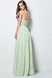 Simple A Line Floor Length Sweetheart Chiffon Belt Sage Long Prom Dress OK1024