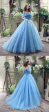 Princess Ball Gown Off Shoulder Blue Long Prom Dress,Quinceanera Dress OKG46