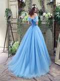 Princess Ball Gown Off Shoulder Blue Long Prom Dress,Quinceanera Dress OKG46