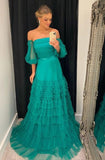 Fashion A Line Strapless Long Prom Dress Formal Tulle Evening Gowns OK1337