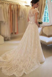 Cap Sleeve Lace A-Line Long Affordable Wedding Dresses OKC70