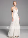 Simple Chiffon Long Wedding Dresses A-line Spaghetti Straps Bridal Gowns OKV14